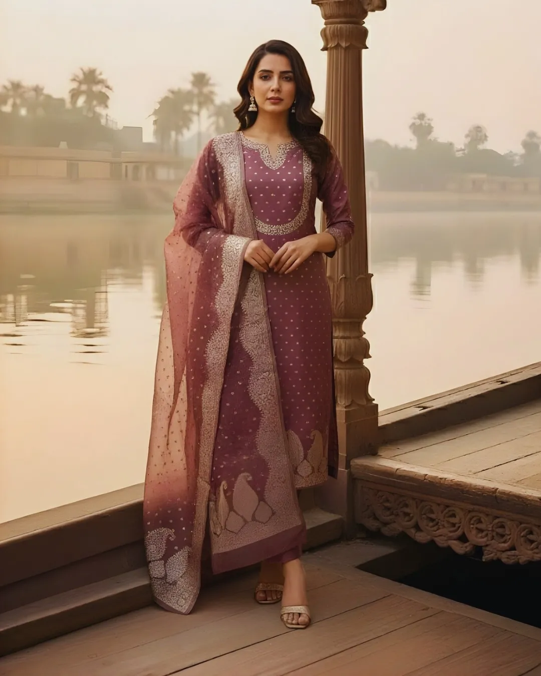 Mauve Elegance Embroidered Kurta Set