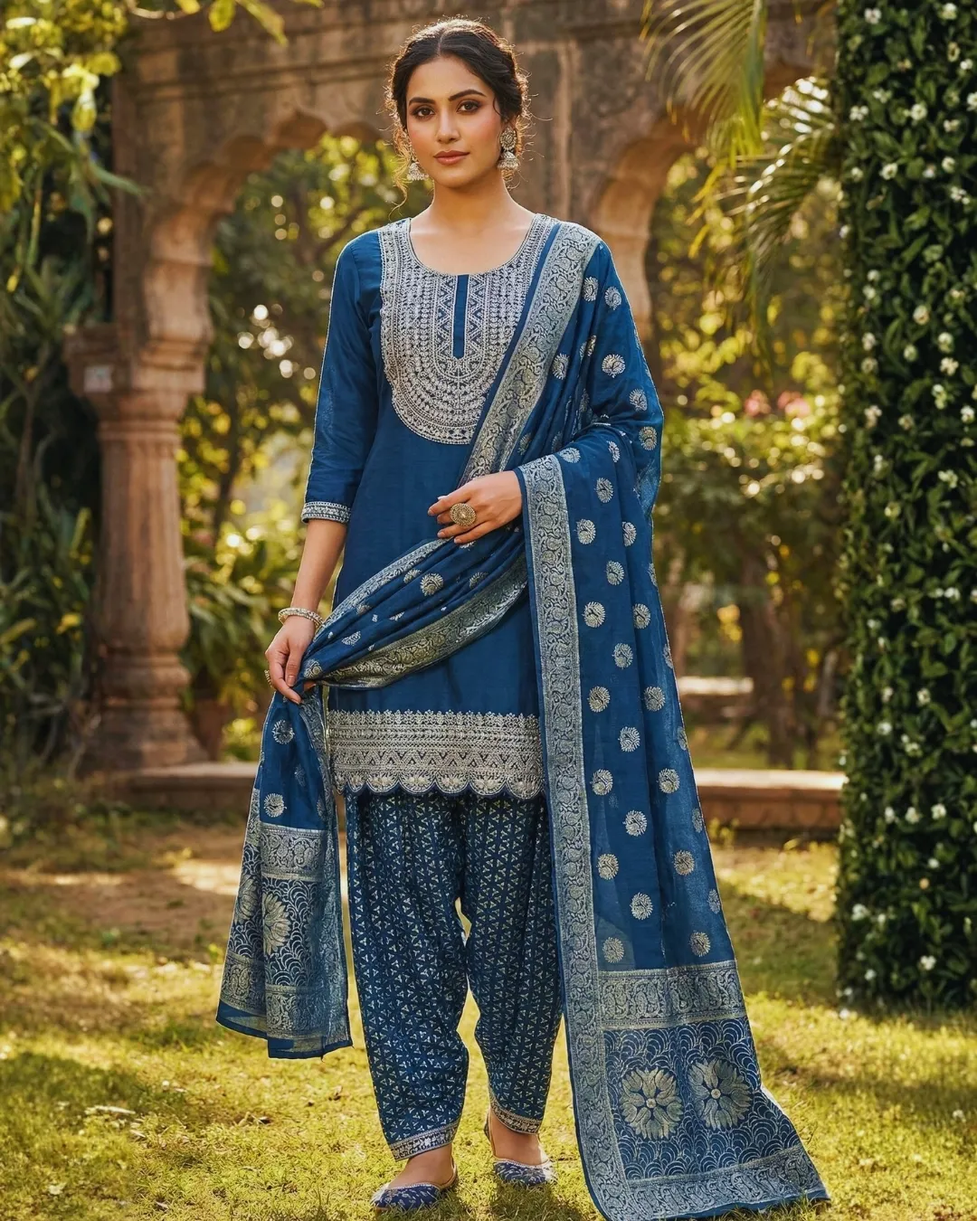 Blue Heritage Embroidered Kurta Set