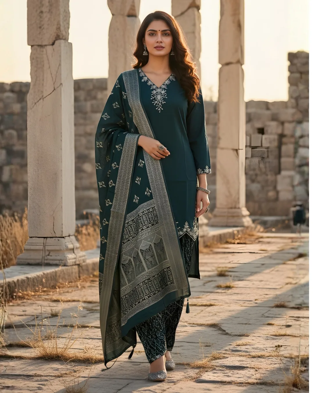 Green Heritage Embroidered Kurta Set