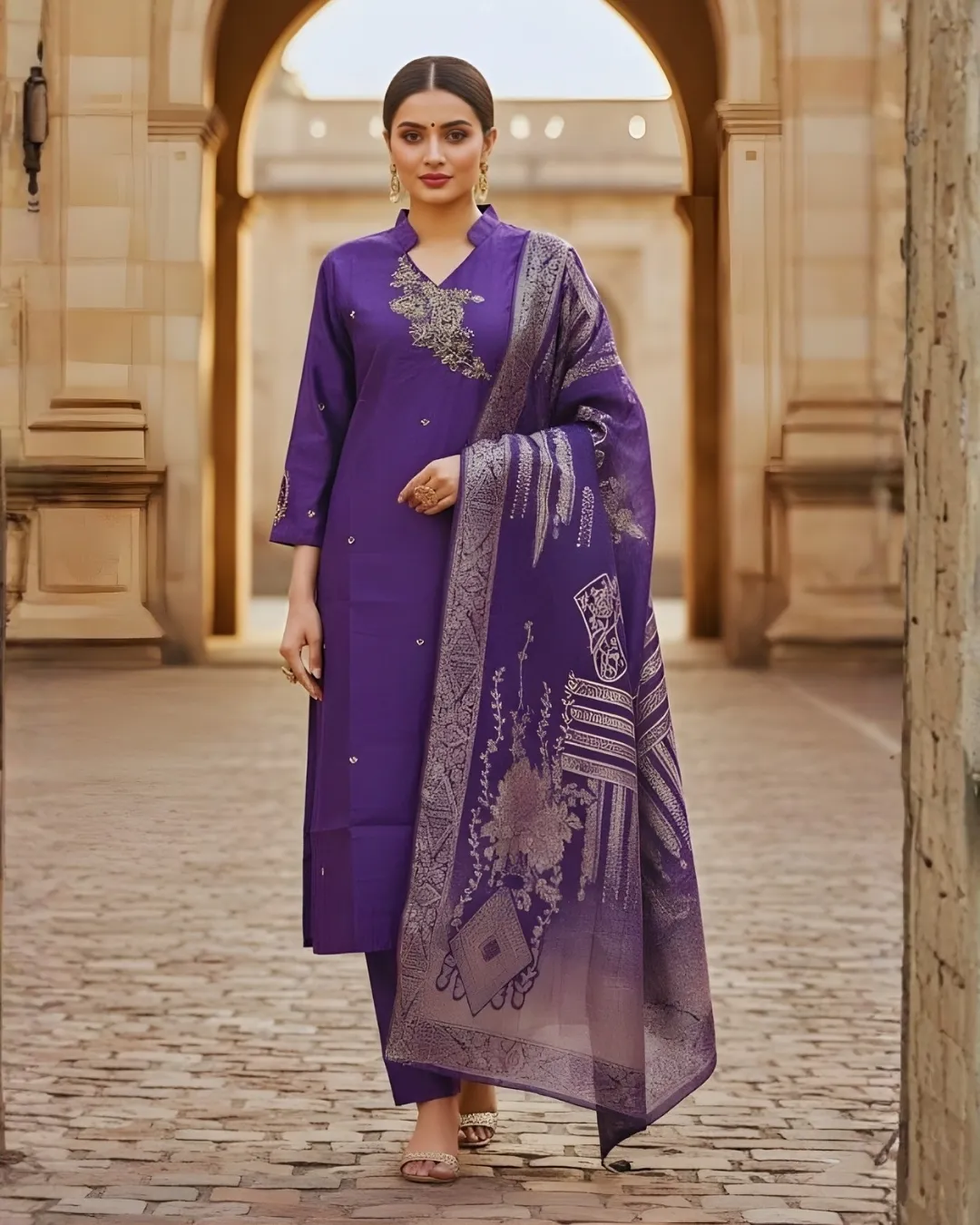 Royal Amethyst Embroidered Kurta Set